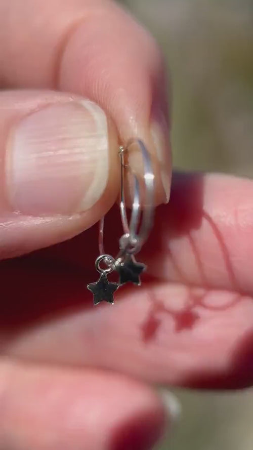 Star Charm Hoop Earrings - Minimalist Celestial Jewelry - Choose from: Solid 925 Sterling Silver, 14k Yellow or Rose Gold Fill