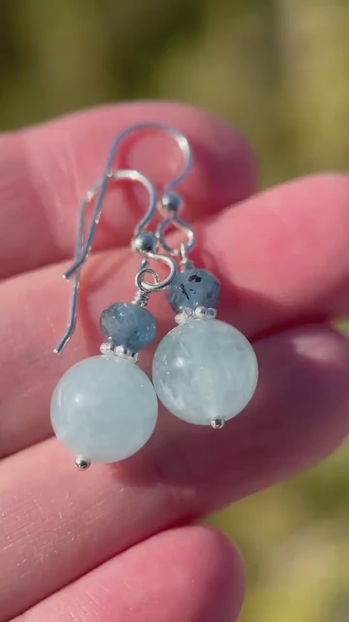 Aquamarine Earrings | Solid 925 Sterling Silver | March Birthstone Blue Gemstone Dangle | Gift for Her