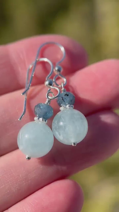 Aquamarine Earrings | Solid 925 Sterling Silver | March Birthstone Blue Gemstone Dangle | Gift for Her