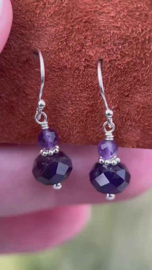 Amethyst Sterling Silver Earrings • Faceted Purple Gemstone Dangle Jewelry • February Birthstone