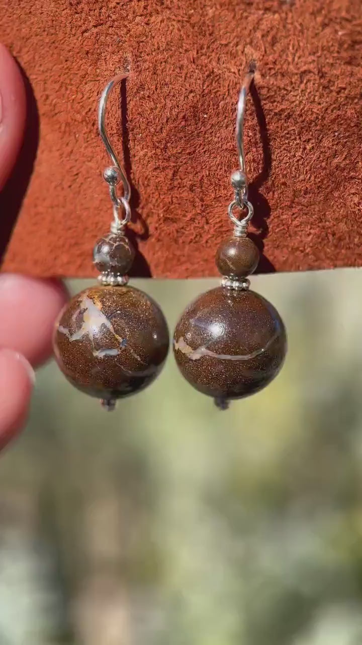 Australian Boulder Opal and Sterling Silver Earrings