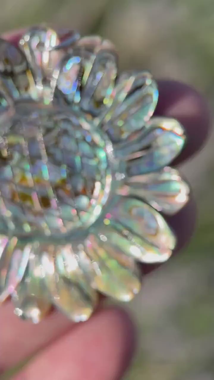 Peacock Abalone Paua Shell Flower Pendant Necklace – Solid 925 Sterling Silver – Large 2 Inch - Rainbow Colorful Carved Daisy - Coastal Boho