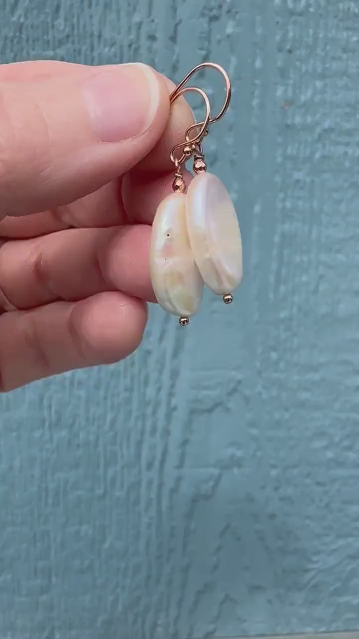 Gorgeous Champagne Pearl and 14k Rose Gold Fill Earrings