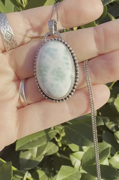 Larimar and Solid 925 Sterling Silver Pendant Necklace. AAA Genuine Stone