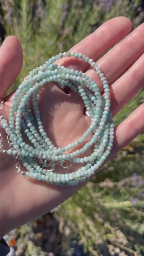 Faceted Beaded Larimar and Sterling Silver Silver Necklace