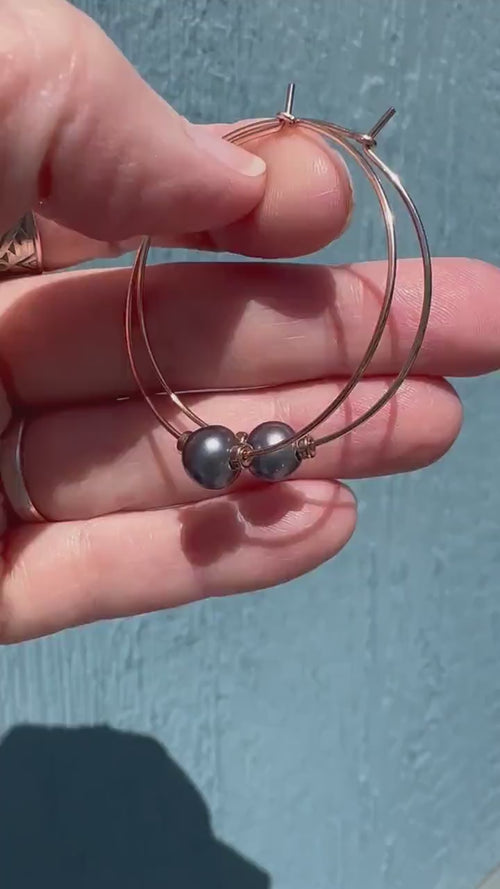 Freshwater Peacock Pearl and 14K Rose Gold Fill Hoop Earrings