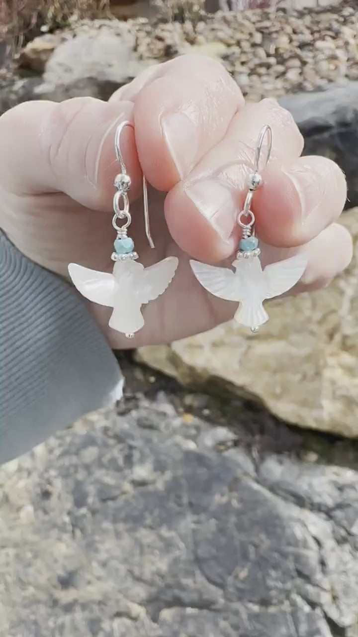 Turquoise, Mother of Pearl Thunder Bird and Sterling Silver Earrings