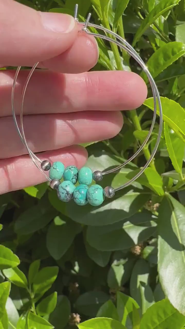 Turquoise, Navajo Pearl, and Sterling Silver Large Hoop Earrings