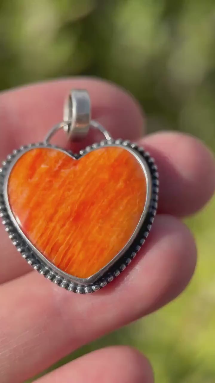 Red Spiny Oyster Heart and Sterling Silver Pendant