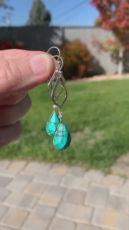 Turquoise Briolette and Sterling Silver Drop Earrings