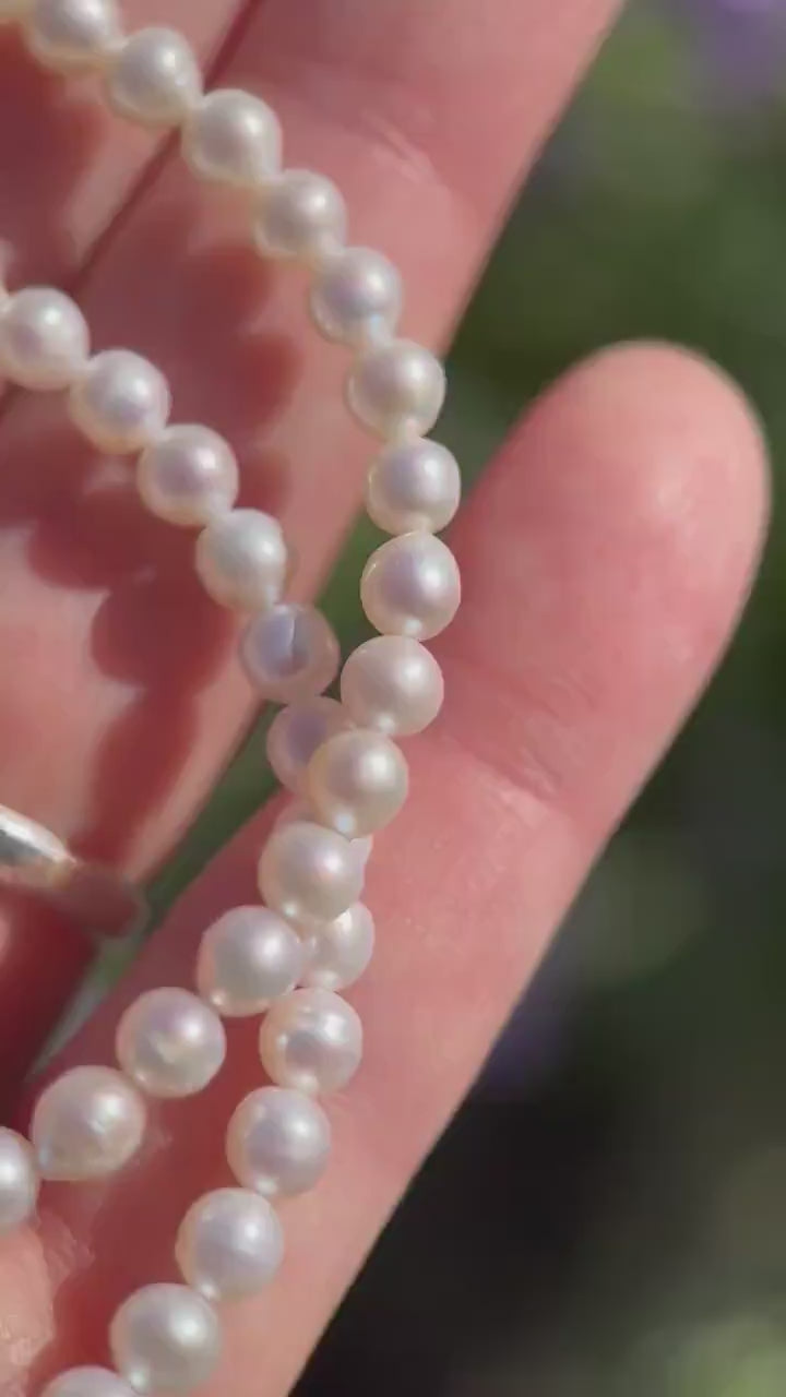 White Nearly Round Pearl Necklace - Sterling Silver - Dainty Pearl Choker, Freshwater Pearl Jewelry, Bridal Classic Pearl Gift