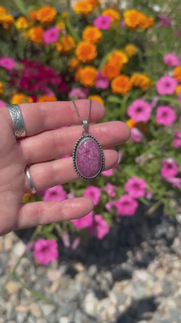 Ruby and Sterling Silver Flower Necklace