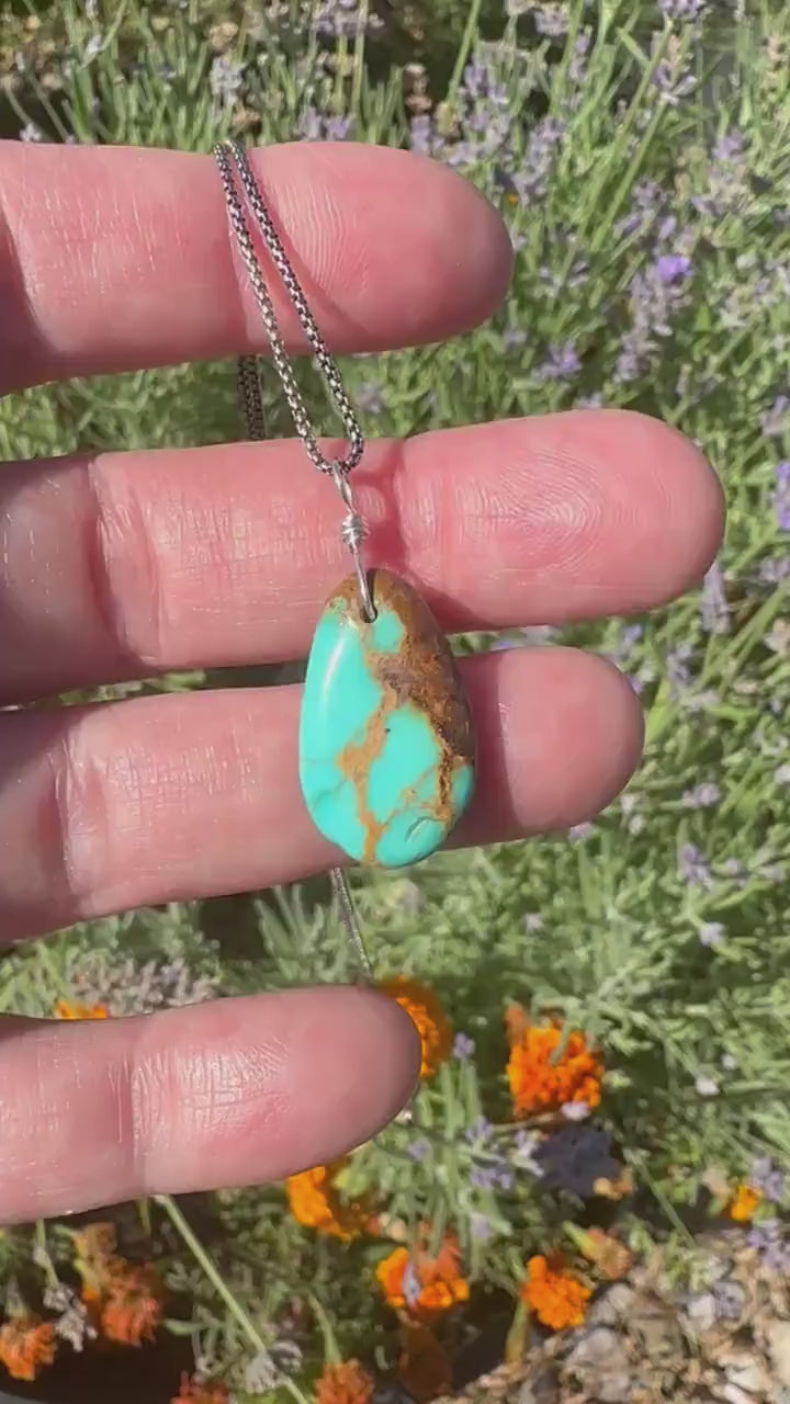 Gorgeous Blue Kingman Turquoise Pendant on a Sterling Silver Chain