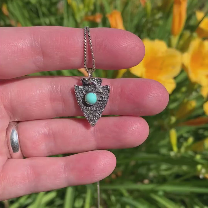 White Water Turquoise and Solid 925 Sterling Silver Arrowhead Pendant