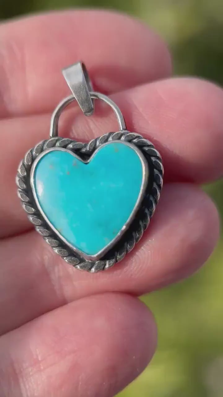 Kingman Turquoise Heart and Sterling Silver Pendant Necklace