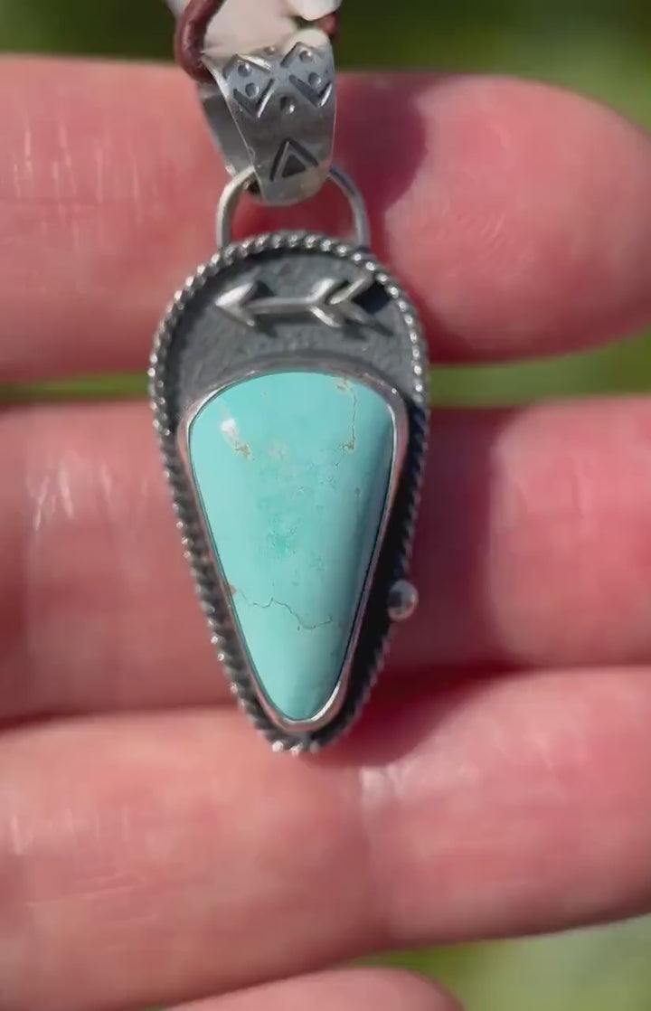 Royston Turquoise Protective Arrow Pendant - Solid 925 Sterling Silver - Nevada, USA - Blue Turquoise