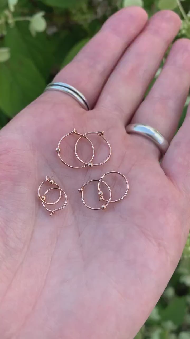 14k Rose Gold Fill Tiny Hoop Earrings with Ball Bead