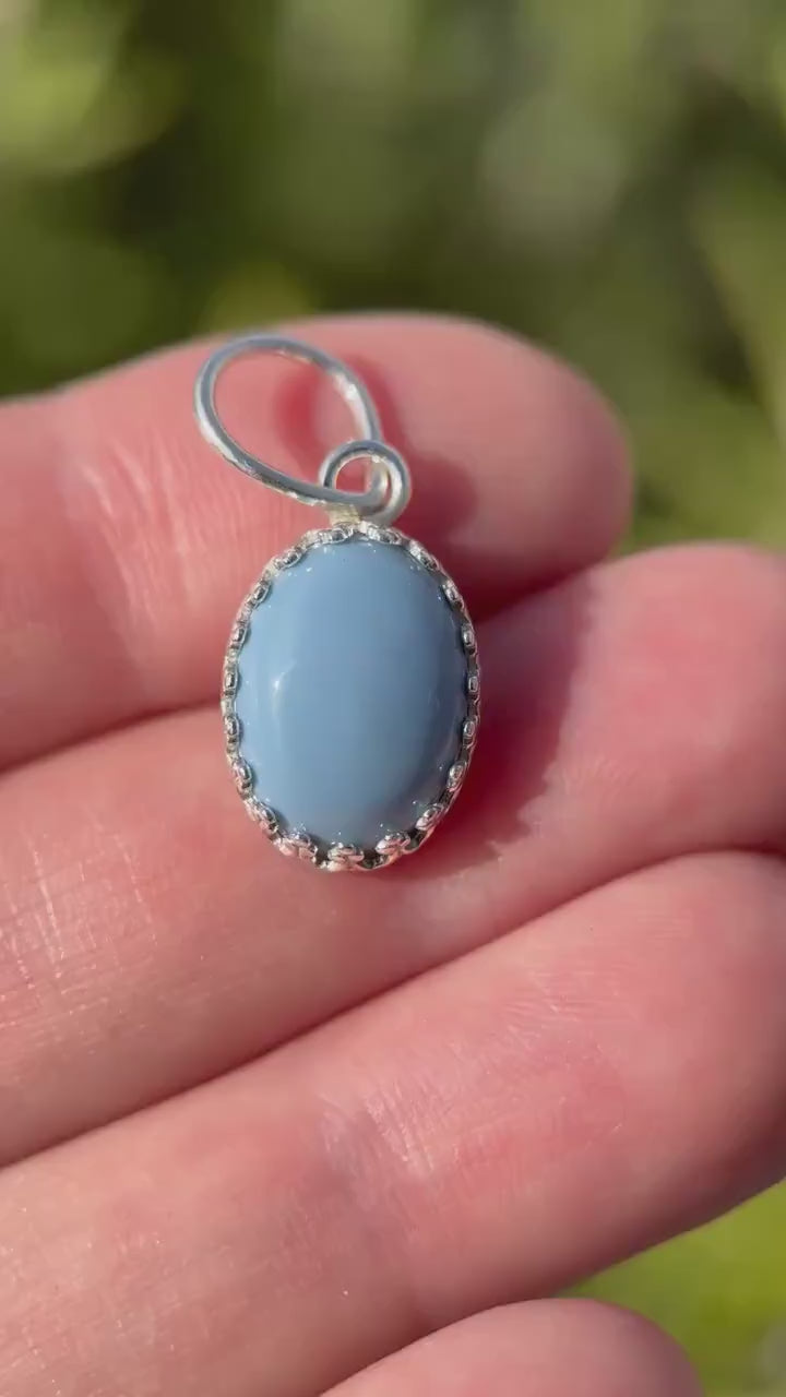 Oregon Blue Owyhee Opal and Sterling Silver Pendant Necklace