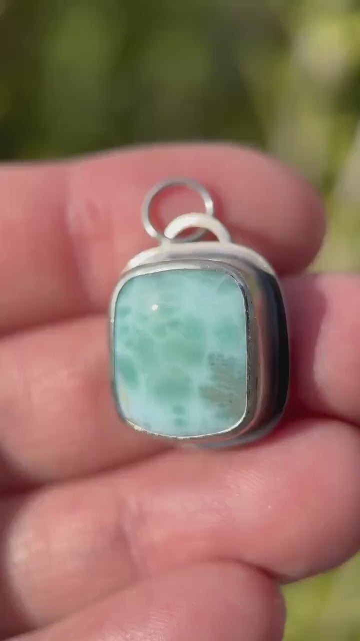 Larimar and Solid 925 Sterling Silver Silver Pendant