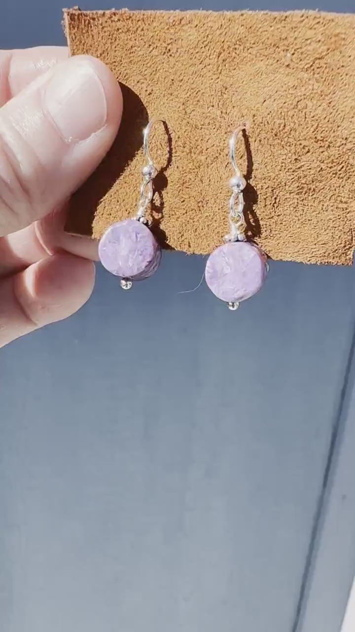 Purple Charoite Crystal and Sterling Silver Earrings