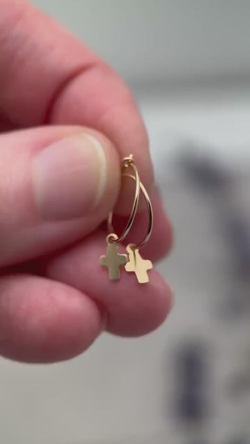 Cross Charm Hoop Earrings | Sterling Silver or Yellow Gold-Fill | Christian Faith Jewelry