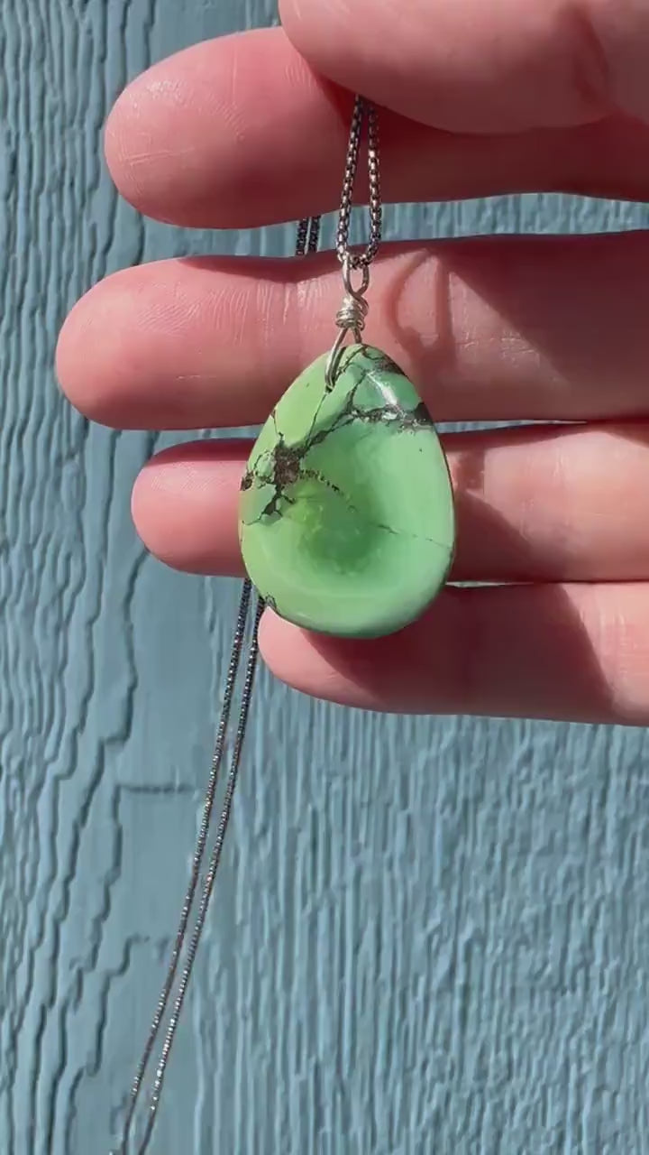 Green Turquoise Pendant on a Sterling Silver Chain