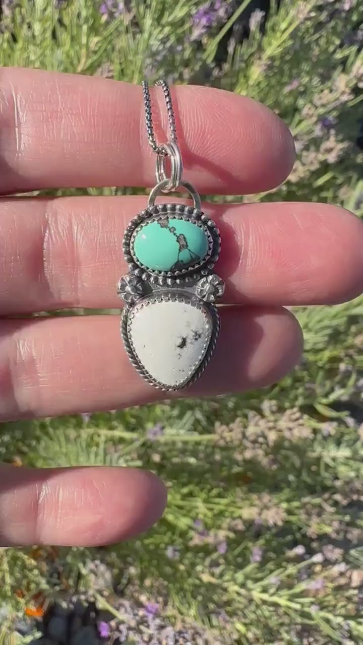 White Buffalo, Turquoise, and Sterling Silver Pendant Necklace