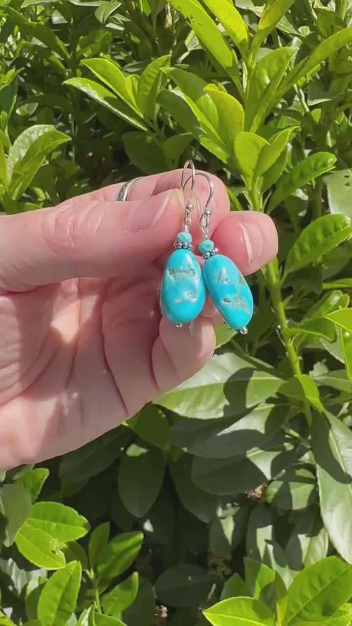 Kingman Turquoise Nugget and Sterling Silver Earrings