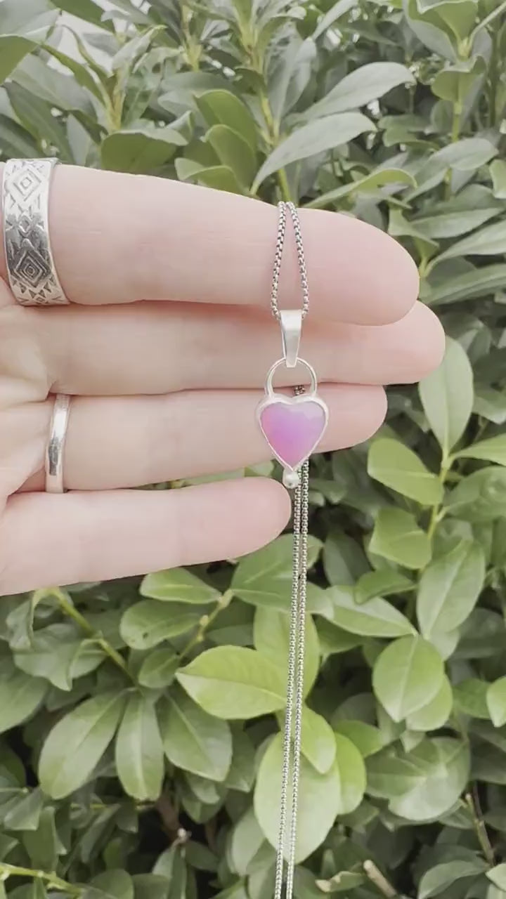 Pink Aurora Opal Heart and Sterling Silver Pendant Necklace