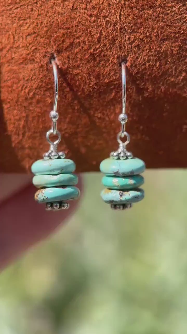Gorgeous Natural Turquoise and Sterling Silver Small Earrings – December Birthstone - Handmade in the USA