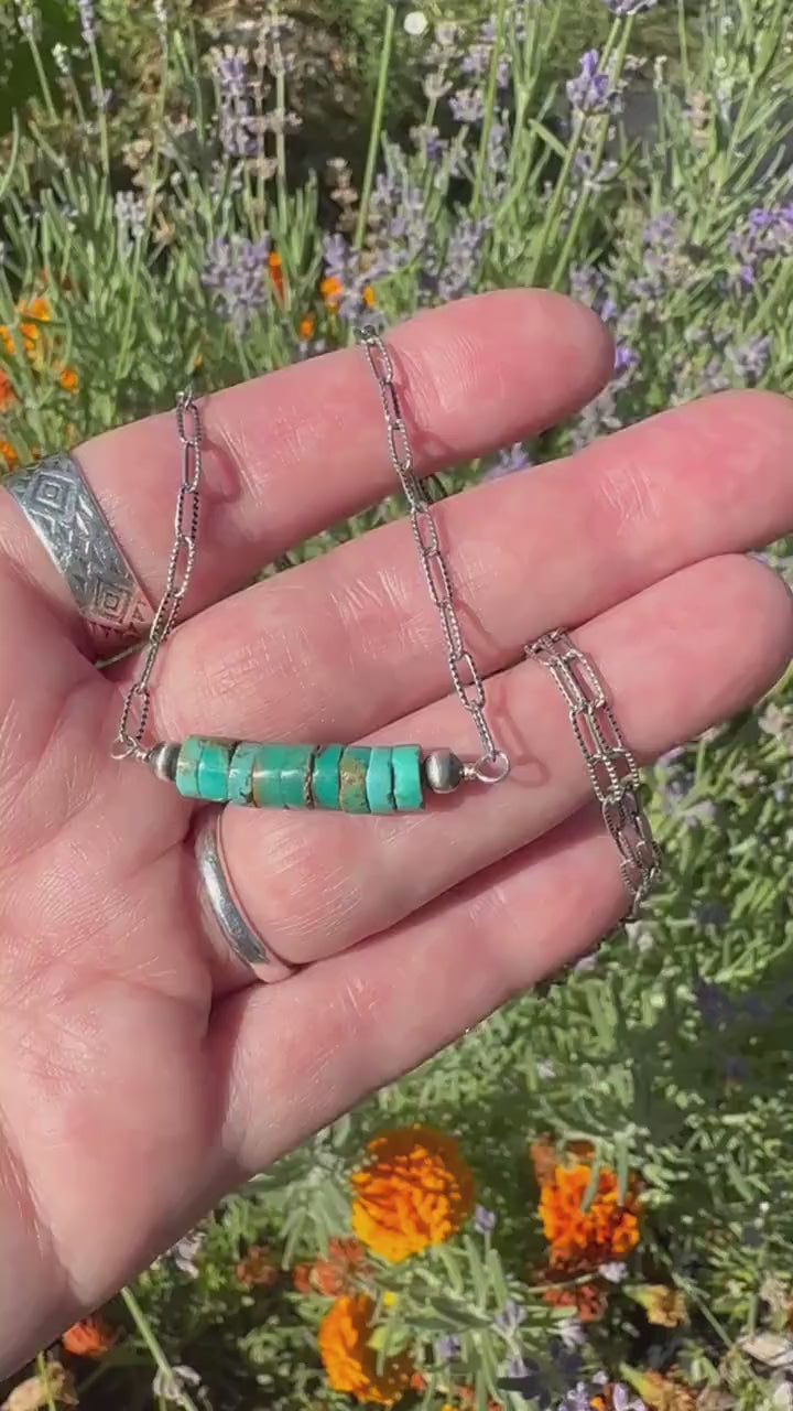 Turquoise, Navajo Pearl  and Sterling Silver Paper Clip Chain Necklace