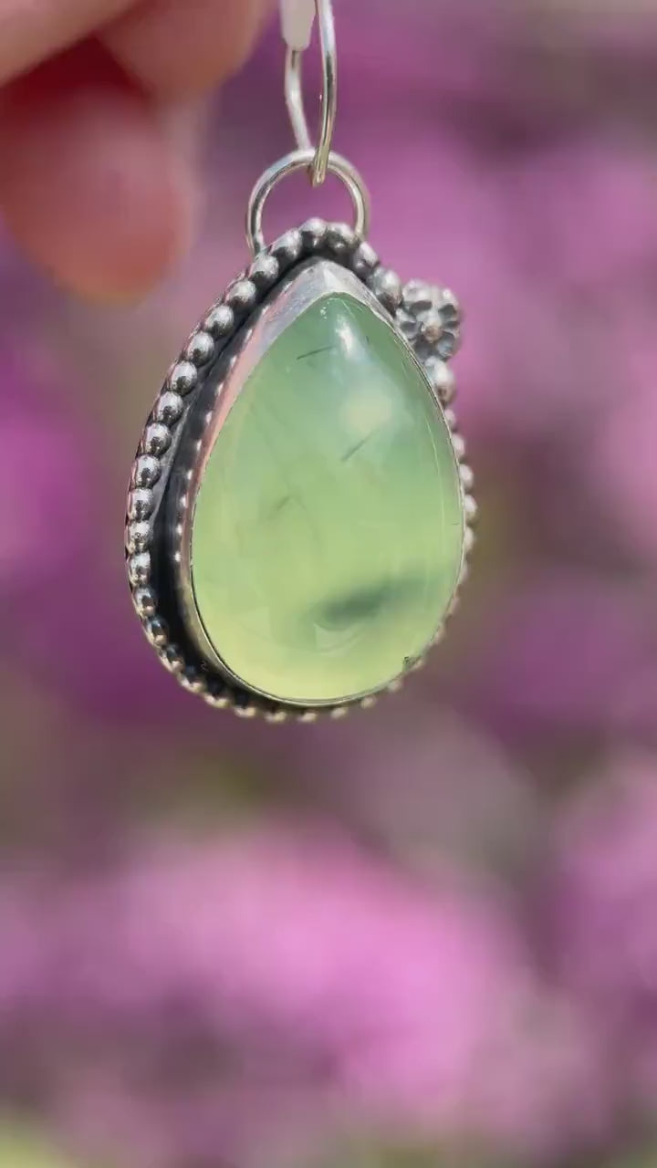 Dendritic Prehnite and Sterling Silver Flower Necklace