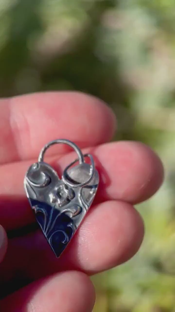 Sterling Silver Heart Pendant – Floral Textured Charm – Handmade Silver Jewelry – Gift for Her