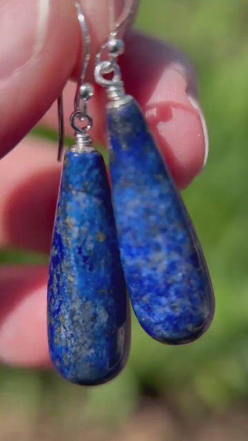 Lapis Lazuli Drop and Solid 925 Sterling Silver Earrings