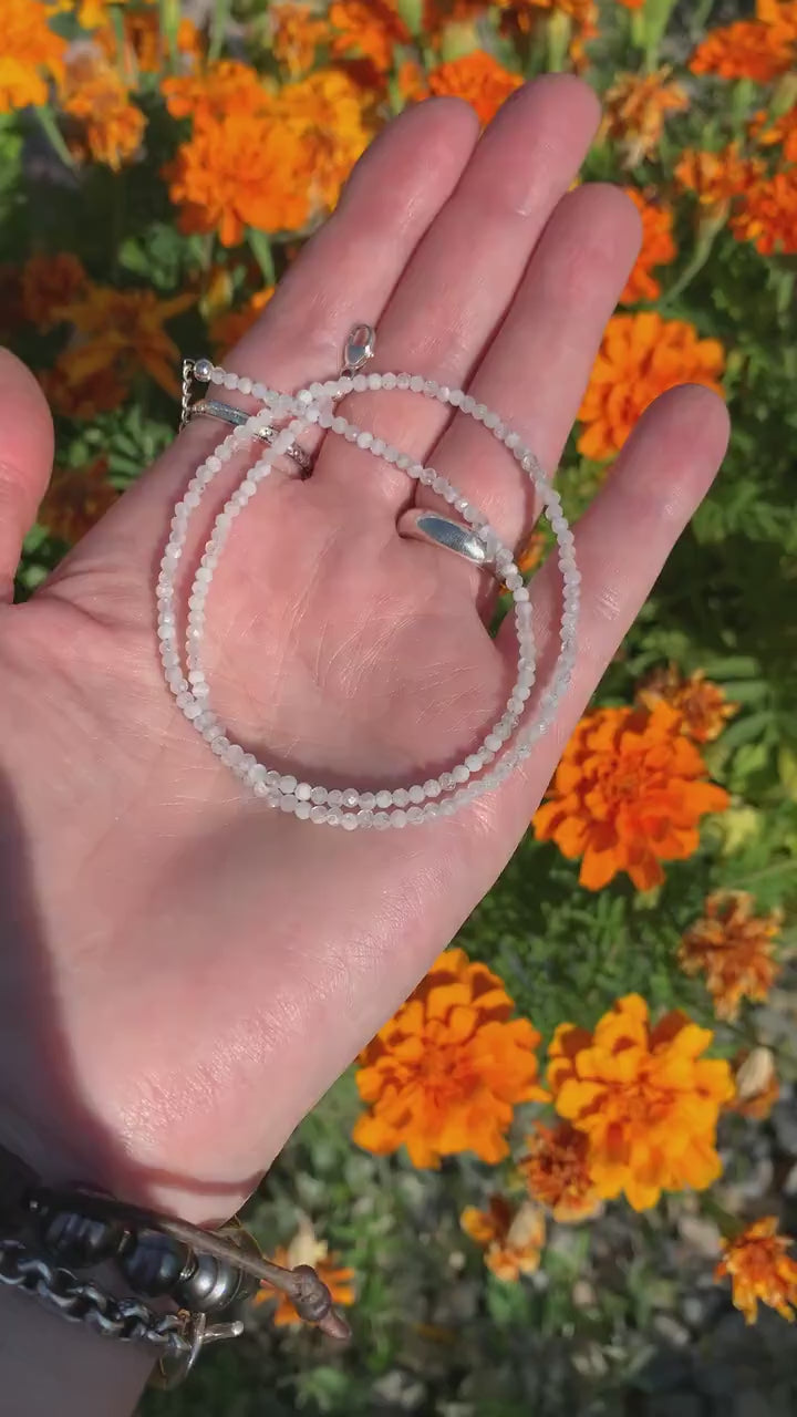 Faceted Moonstone Crystal and Sterling Silver Beaded Necklace