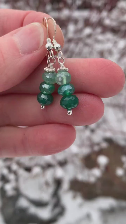 Mystic Green Onyx and Sterling Silver Earrings. Faceted Bling Sparkly