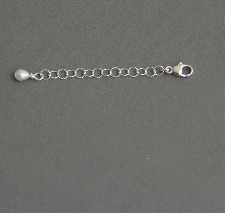 Jewelry Extender in Solid 925 Sterling Silver with Freshwater Pearl Charm. Choose Your Size