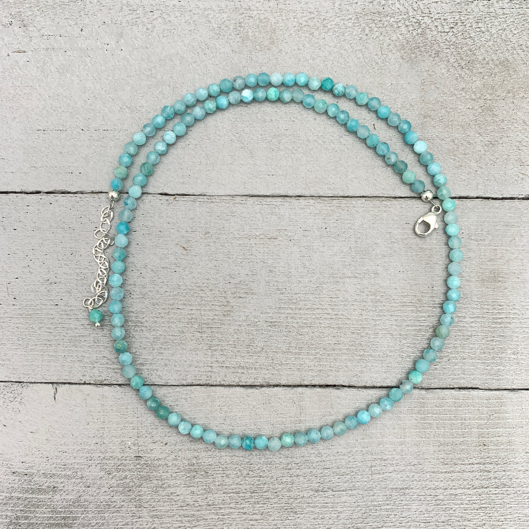 Faceted Amazonite and Sterling Silver Beaded Necklace