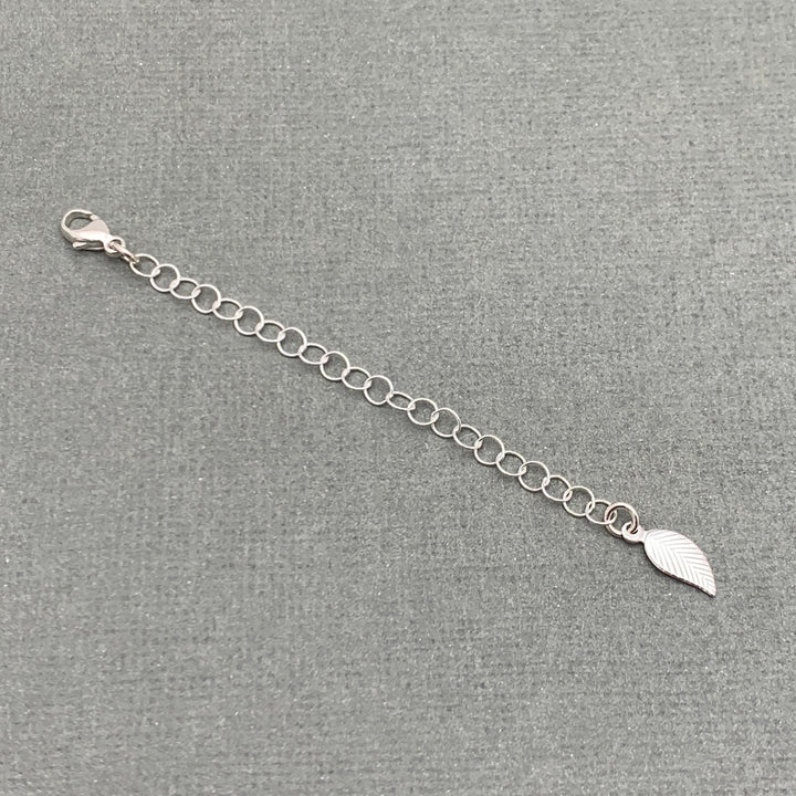 Sterling Silver Jewelry Extender with Leaf Charm. Custom Sizes Available. Perfect Solution for Layered Necklaces, Bracelets and Anklets.