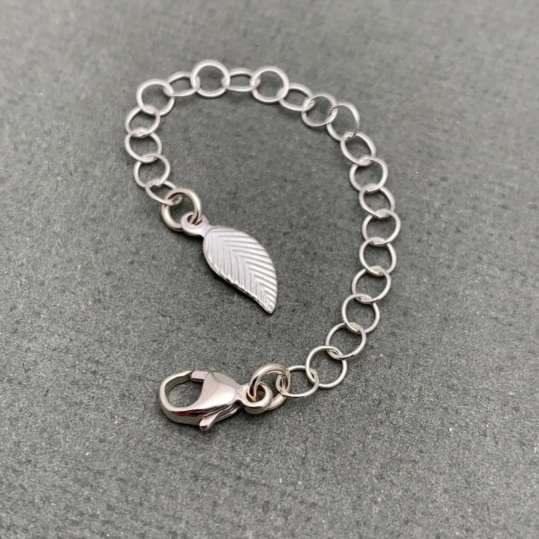 Sterling Silver Jewelry Extender with Leaf Charm. Custom Sizes Available. Perfect Solution for Layered Necklaces, Bracelets and Anklets.