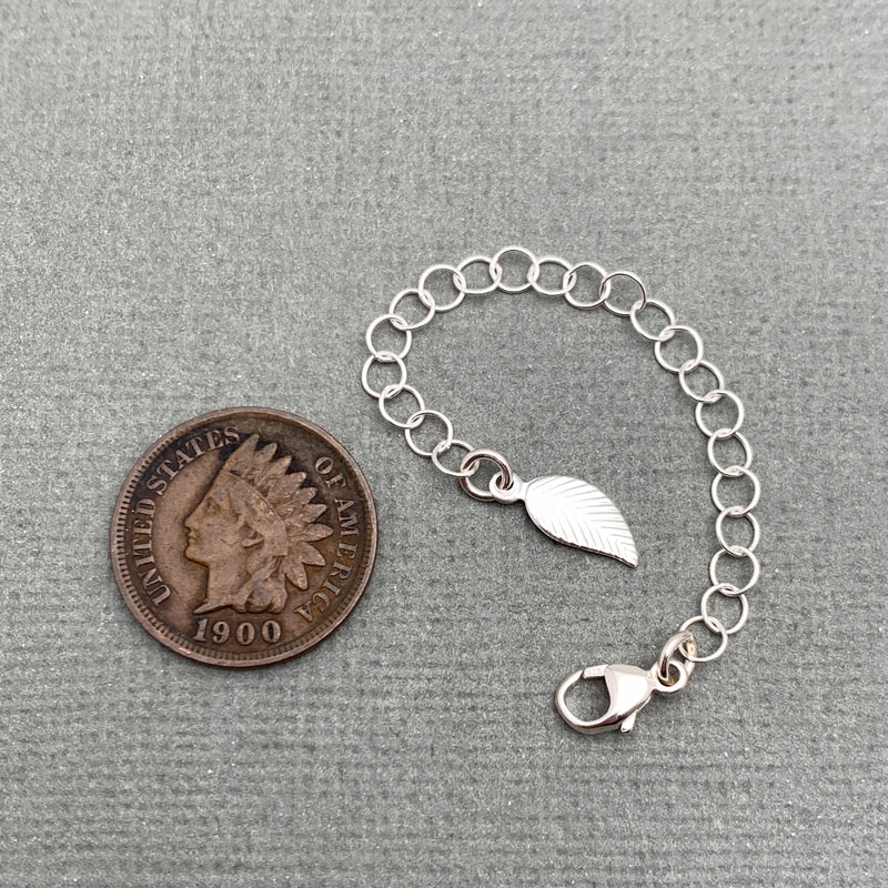 Sterling Silver Jewelry Extender with Leaf Charm. Custom Sizes Available. Perfect Solution for Layered Necklaces, Bracelets and Anklets.