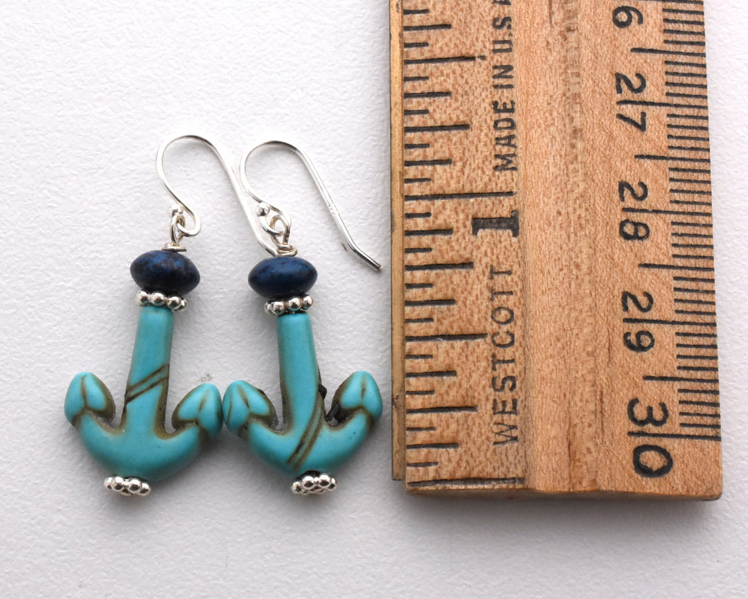 Anchor Earrings. Turquoise Blue Magnesite and Navy Blue Earrings