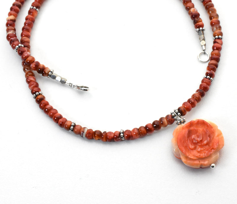 Red or Orange Carved Flower Spiny Oyster Shell Earrings