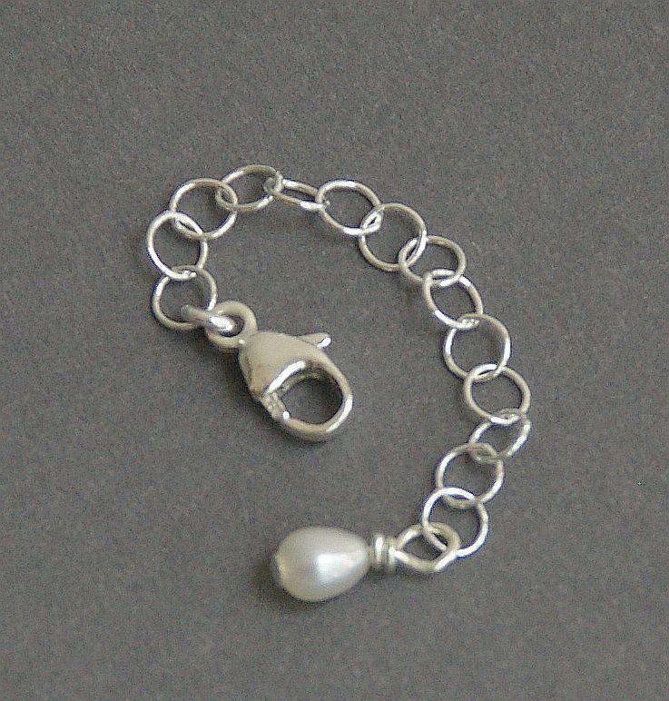 Jewelry Extender in Solid 925 Sterling Silver with Freshwater Pearl Charm. Choose Your Size