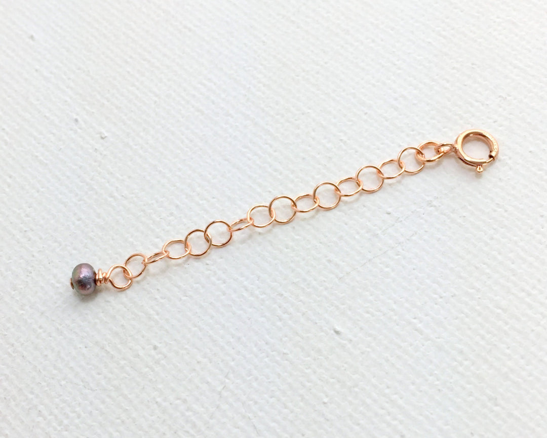Custom Jewelry Extender in 14k Rose Gold Fill with Freshwater Pearl Charm. Choose your size. Works Great for Layered Necklaces, Bracelets