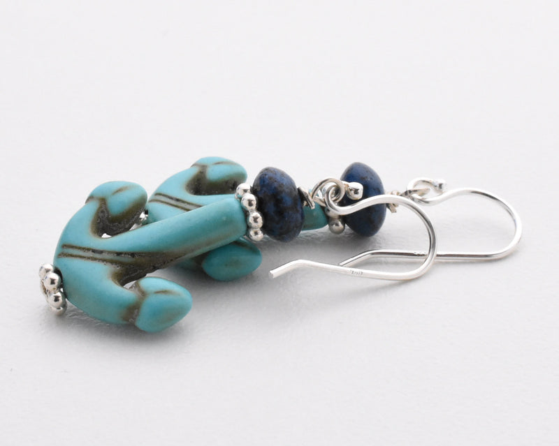 Anchor Earrings. Turquoise Blue Magnesite and Navy Blue Earrings