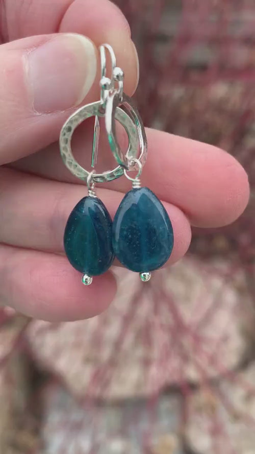 Blue Apatite Earrings and Solid 925 Sterling Silver Hoop Earrings