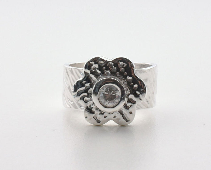 Silver Flower CZ Ring. Size 5-3/4