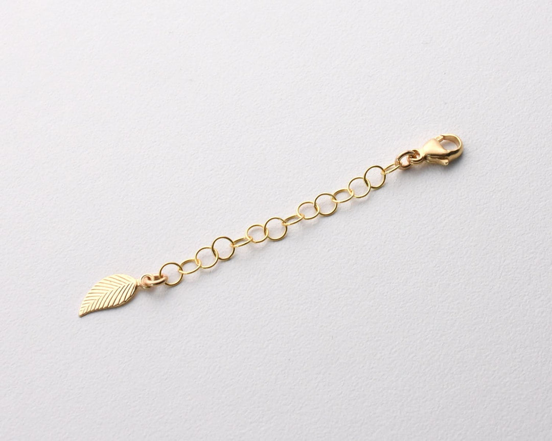 14k Yellow Gold Fill Necklace Extender with Leaf Charm, Choose 1-6 Inches. Perfect for Layered Necklaces, Bracelets or Anklets - SunlightSilver