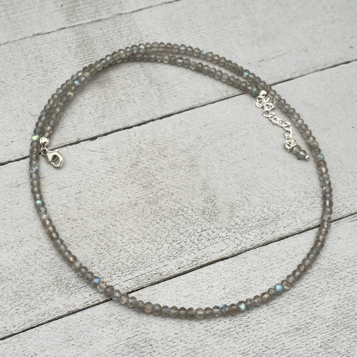 Faceted Glowing Labradorite and Sterling Silver Beaded Necklace